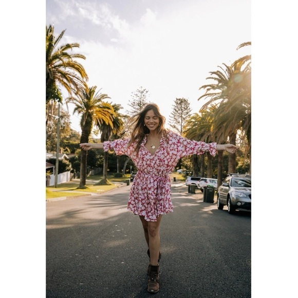 Barefoot Blonde Palm Beach Leilani Dress Pink White Floral Boho Tiered Rayon XS - Picture 15 of 15